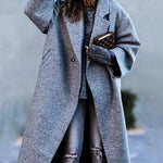 Nadorine Casual Long Sleeve Lapel Printed Notched Collar Warm Midi Jacket Overcoat