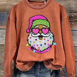 Women's Shiny Santa Print  Round Neck Sweatshirt