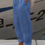 Nadorine Casual Baggy Elastic Waist Trouser Wide Leg Pant With Pocket