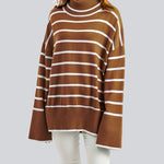 Striped Sweater Casual Turtleneck Knit Pullover Jumper Tops