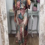 Harlen Satin Unique Printed Loose Shirt Top and Elastic Waist Maxi Skirt Set
