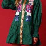 Nutcracker Sequined Button Down Long Sleeve Mini Dress