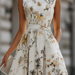 Sleeveless Belted Floral Midi Dress