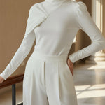 Irregularity Long Sleeves Asymmetric Pleated Solid Color High Neck Sweatshirt Tops