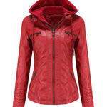 Removable Hooded PU Faux Leather Jackets Coats