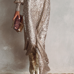 Women's Minimalist Loose Shimmering V-neck Maxi Party Dress