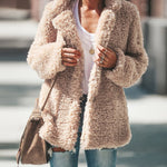 Plush Coat Lapel Long Sleeved Cardigan Jacket