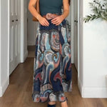 Retro Paisley Print Belted A-Line Skirt
