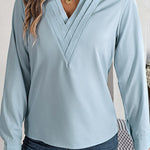 Elegant Layered V-neck Long-sleeved Casual Shirt