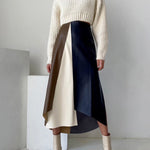 A-Line High Waisted Asymmetric Contrast Color Split-Front Skirts Bottoms