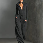 Women's Elegant Knit Sparkling Zipper Front Jumpsuit