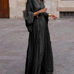 Raglan Sleeve Pleated Split-Joint V-Neck Maxi Dresses