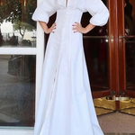 High Waisted Long Sleeves Buttoned Solid Color Lapel Maxi Dresses