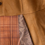 Western Retro Lace-Up Plaid Patchwork Caramel Faux Suede Maxi Dress