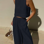 Chic Solid Color Sleeveless 2pieces Set