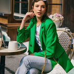 Nadorine Button Down Collared Blazer Jacket Tops with Pockets