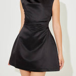 Satin Straight Neck Mini Dress