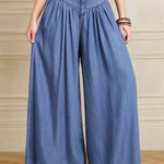Loose Wide Leg Buttoned Solid Color Zipper Jean Pants Bottoms Trousers