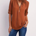 Ariana | Sleek Zip-Front V-Neck Blouse