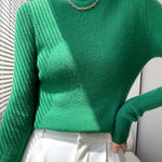 Casual Skinny Long Sleeves Solid Color Half Turtleneck Sweater Tops