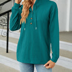Solid Color Hooded Loose-Fitting Long-Sleeved Sweatshirt with Buttons