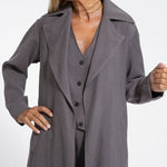 Nadorine Casual Slim Fit Long Blazers Collar Open Front Jacket with Pockets