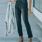Washing Black Grinding Edge Swing Jeans