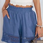 Nadorine Casual High Waist Stretch Lace Hollow Lace Wide Leg Shorts