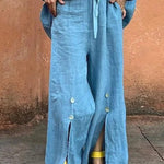 Loose Wide Leg Drawstring Solid Color Split-Front Split-Joint Pants Trousers