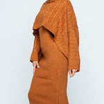 Women's Rib knit Sweater Skirt Two Piece Set Outifts Long Sleeve Turtleneck Sweaters and Tank Midi Dresses