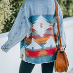 Nadorine Aztec Lapel Long Sleeve Retro Western Denim Jacket