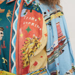 Linen Blend Unique Print Balloon Sleeve Belted Pocket Shirt Mini Dress