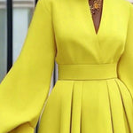 A-Line Long Sleeves Pleated Solid Color V-Neck Mini Dresses