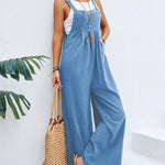 Solid Color Sleeveless Sling Pocket Wide Leg Side Button Plus Size Jumpsuits