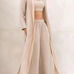 Nadorine Women's Casual Classic 3Pcs Set Crop Vest Wide Leg Pants and Long Kimono Cardigan