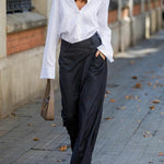 High Waisted Loose Asymmetric Solid Color Split-Joint Suit Pants Trousers
