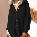 Nadorine Casual Long Sleeve Top Solid Color Lapel Loose Mid Length Shirt Jacket
