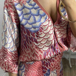Satin Floral Print V-neck Half-sleeve Loose Top and Elegant Maxi Skirt Set