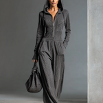 Women's Fashion Ribbed Zipper Hooded Jumpsuit