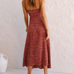 Spaghetti Strap Midi Dresses Sexy Deep V Neck Backless Floral Print Side Slit Maxi Dress