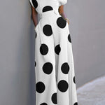 Short Sleeves Wide Leg Polka-Dot V-Neck Jumpsuits