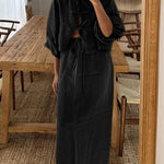 Retro puff sleeve two piece set