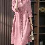 Loose Solid Color Three-quarter Sleeve Dress Mid-length Shirt Dress