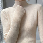 Casual Skinny Long Sleeves Solid Color Half Turtleneck Sweater Tops