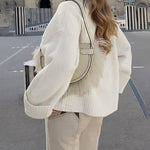 Women's Round Neck Long Sleeve Oversized Plush Knitted Thick Warm Pullover Sweater Top