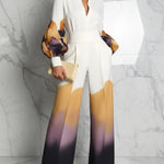 Long Sleeves Puff Sleeves Abstract Printed Contrast Color Split-Joint Stand Collar Blouses&Shirts Tops