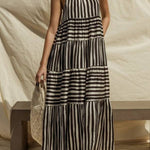 Sleeveless Stripe Maxi Tiered Dress