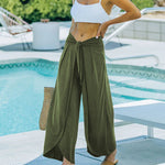 Nadorine Casual High Waisted Flowy Wide Leg Pants Bowtie Front Split Wrap Pants Trousers
