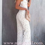 Margovil V Neck Waisted Wide Leg Cami Lace Jumpsuit
