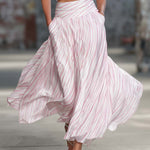 Elegant Retro Flowy Pink Striped Chiffon Skirt